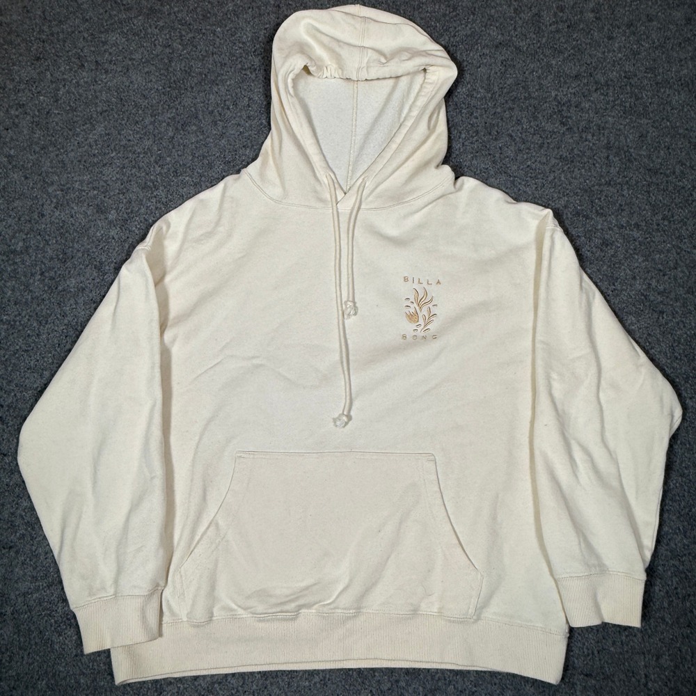 Billabong Womens Cream Embroidered Floral Logo French Terry Pullover Hoodie M